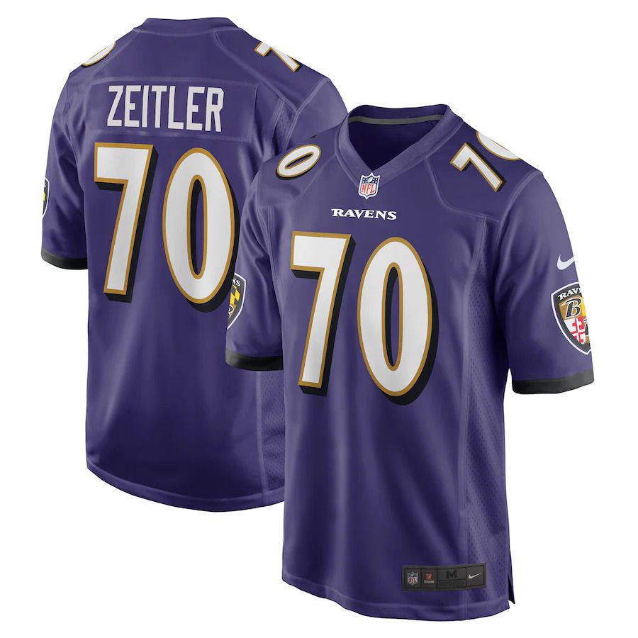 Men Baltimore Ravens 70 Kevin Zeitler Nike Purple Game NFL Jersey